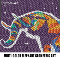 Elephant Geometric Art Design Multi-Color Graphic Design Block Art crochet graphgan blanket pattern; c2c; single crochet; cross stitch; graph; pdf download; instant download
