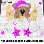 Pink Goodnight Teddy Bear Moon and Stars crochet graphgan blanket pattern; graphgan pattern, c2c, cross stitch graph; pdf download; instant download