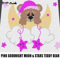 Pink Goodnight Teddy Bear Moon and Stars crochet graphgan blanket pattern; graphgan pattern, c2c, cross stitch graph; pdf download; instant download
