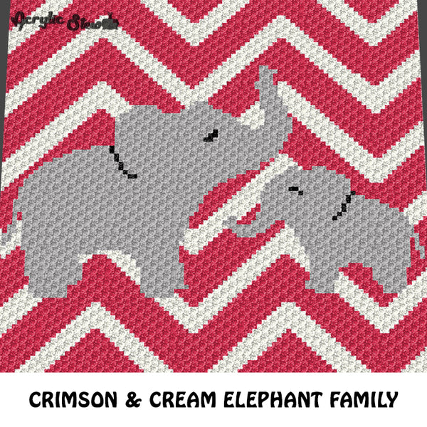 Chevron Mom and Baby Elephant Baby Animals Crimson and Cream crochet graphgan blanket pattern; c2c, cross stitch graph; pdf download; instant download