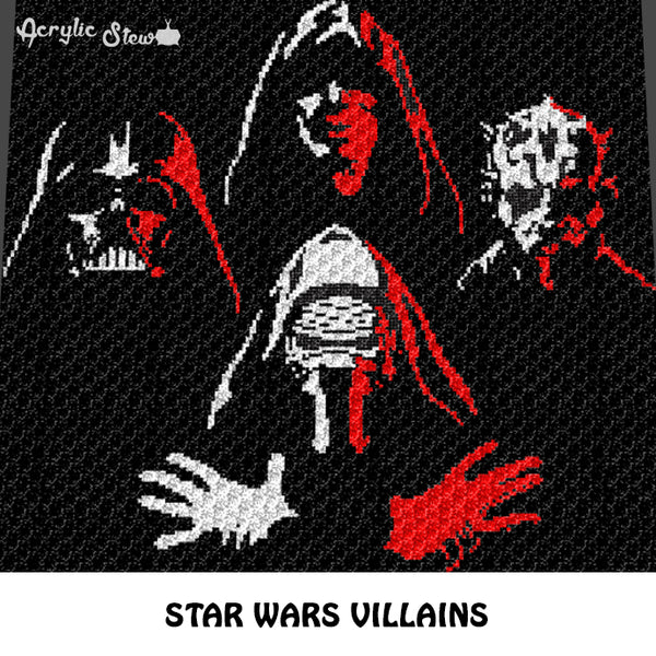 Star Wars Movie Villains Darth Vader Darth Maul Kylo Ren The Emperor crochet graphgan blanket pattern; c2c, cross stitch graph; pdf download; instant download