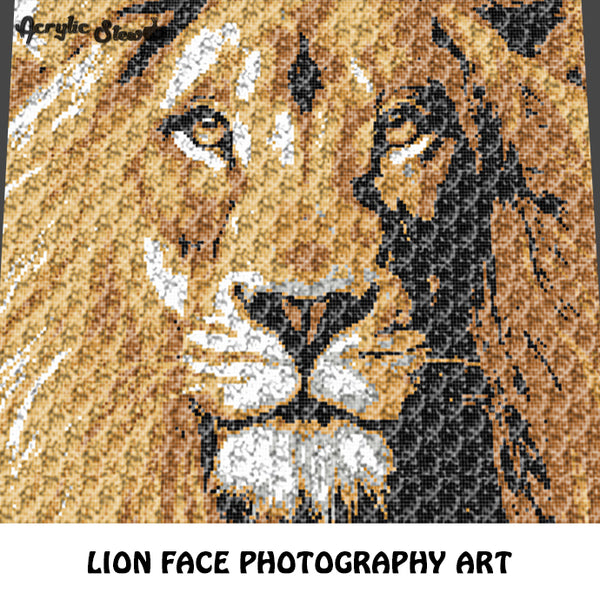 Lion Face Photograph Lion Art crochet graphgan blanket pattern; graphgan pattern, c2c, knitting, cross stitch graph; pdf download; instant download