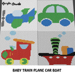 Baby Plane Train Car Boat Little Transport Vehicles crochet graphgan blanket pattern; c2c, cross stitch graph; pdf download; instant download