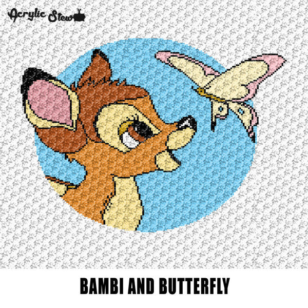 Baby Bambi with Butterfly Woodland Deer Baby Layette Nursery Baby Shower crochet graphgan blanket pattern; c2c; single crochet; cross stitch; graph; pdf download; instant download