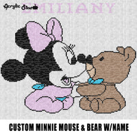 Custom Baby Minnie Mouse With Toy Teddy Bear and Name Emiliany Disney Cartoon Character crochet graphgan blanket pattern; graphgan pattern, c2c; single crochet; cross stitch; graph; pdf download; instant download