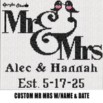 Custom Personalized Mr and Mrs Lovebirds with Custom Names and Custom Date crochet graphgan blanket pattern; c2c; single crochet; cross stitch; graph; pdf download; instant download