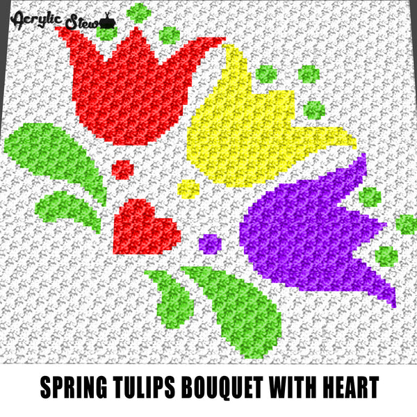 Tulip Bouquet Tri-Color Flowers Spring Seasonal Floral Garden crochet graphgan blanket pattern; graphgan pattern, c2c; single crochet; cross stitch; graph; pdf download; instant download