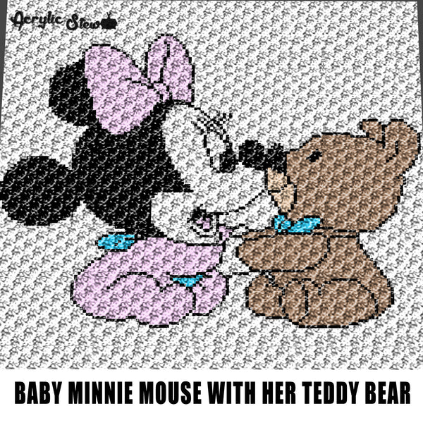 Baby Minnie Mouse With Toy Teddy Bear Disney Cartoon Character crochet graphgan blanket pattern; graphgan pattern, c2c; single crochet; cross stitch; graph; pdf download; instant download