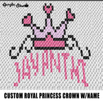 Custom Royal Princess Crown Personalized With Name crochet graphgan blanket pattern; graphgan pattern, c2c; single crochet; cross stitch; graph; pdf download; instant download