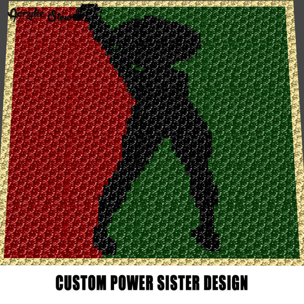 Custom Power Sister Tri Color Art Afro Girl In Heels African American Beauty crochet graphgan blanket pattern; graphgan pattern, c2c; single crochet; cross stitch; graph; pdf download; instant download