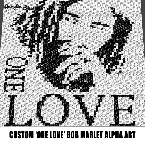 Custom One Love Song Title Bob Marley Legend Album Cover Alpha Art  crochet graphgan blanket pattern; graphgan pattern, c2c; single crochet; cross stitch; graph; pdf download; instant download