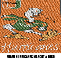 Miami Hurricanes College Team UM Logo and Mascot Design Sebastian the Ibis crochet graphgan blanket pattern; graphgan pattern, c2c; single crochet; cross stitch; graph; pdf download; instant download