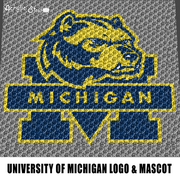 University of Michigan Wolverines College Logo and Mascot crochet graphgan blanket pattern; graphgan pattern, c2c; single crochet; cross stitch; graph; pdf download; instant download