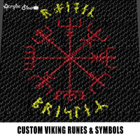 Custom Viking Symbols and Runes Typography Tri-Color Black Background Design crochet graphgan blanket pattern; graphgan pattern, c2c; single crochet; cross stitch; graph; pdf download; instant download