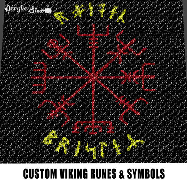 Custom Viking Symbols and Runes Typography Tri-Color Black Background Design crochet graphgan blanket pattern; graphgan pattern, c2c; single crochet; cross stitch; graph; pdf download; instant download
