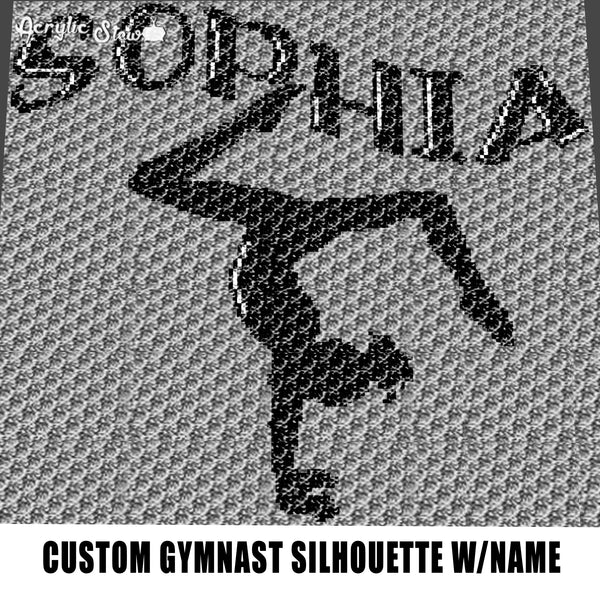 Custom Gymnast Silhouette Handstand Gymnastic Stance Art Personalized with Name crochet graphgan blanket pattern; graphgan pattern, c2c; single crochet; cross stitch; graph; pdf download; instant download