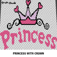 Pink Princess Typography With Heart Crown Baby Girl crochet graphgan blanket pattern; graphgan pattern, c2c, single crochet; cross stitch; graph; pdf download; instant download