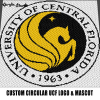 Custom University of Central Florida UCF Round Logo & Mascot Pegasus College crochet graphgan blanket pattern; graphgan pattern, c2c; single crochet; cross stitch; graph; pdf download; instant download