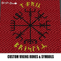 Custom Viking Symbols and Runes Typography Tri-Color Red Background Design crochet graphgan blanket pattern; graphgan pattern, c2c; single crochet; cross stitch; graph; pdf download; instant download
