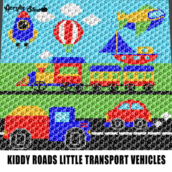 Kiddy Roads Little Transport Vehicles Car Truck Plane Rocket Boat Balloon crochet graphgan blanket pattern; graphgan pattern, c2c; single crochet; cross stitch; graph; pdf download; instant download