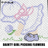 Little Dress Girl With Bow Picking Spring Flower crochet graphgan blanket pattern; c2c, cross stitch; graph; pdf download; instant download