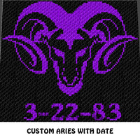 Custom Aries Zodiac Ram Sign with Personal Date crochet blanket pattern; c2c, cross stitch graph; instant download