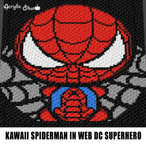 Kawaii Spiderman With Web Mini Superhero DC Comics Cartoon TV and Movie Character crochet graphgan blanket pattern; c2c; single crochet; cross stitch; graph; pdf download; instant download