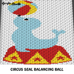 Circus Seal With Circus Ball Primary Color crochet graphgan blanket pattern; c2c, cross stitch graph; pdf download; instant download