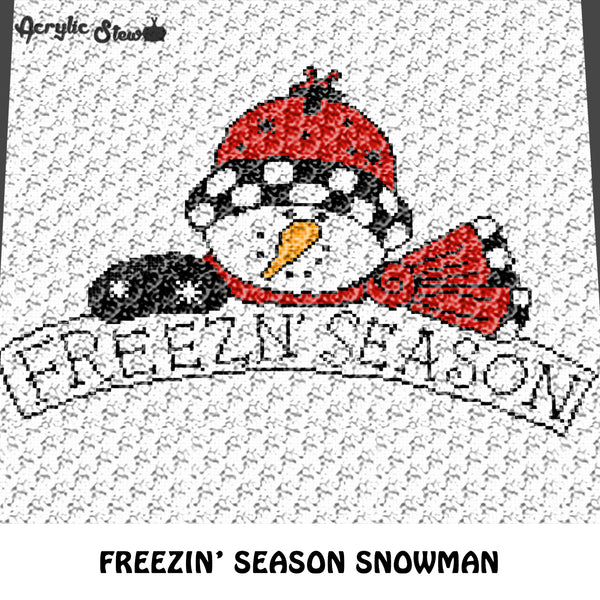 It's Freezin' Season Snowman In Winter Hat Themed Quote Typography crochet graphgan blanket pattern; c2c, cross stitch; graph; pdf download; instant download
