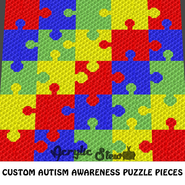 Custom Order Autism Awareness Puzzle Pieces crochet blanket pattern; c2c, cross stitch graph; pdf download; instant download