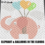Baby Elephant Floating With Balloons In the Clouds crochet graphgan blanket pattern; c2c, cross stitch graph; pdf download; instant download
