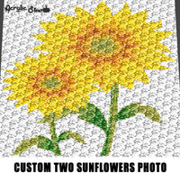 Custom Two Sunflowers Photo crochet graphgan blanket pattern; c2c, cross stitch graph; pdf download; instant download