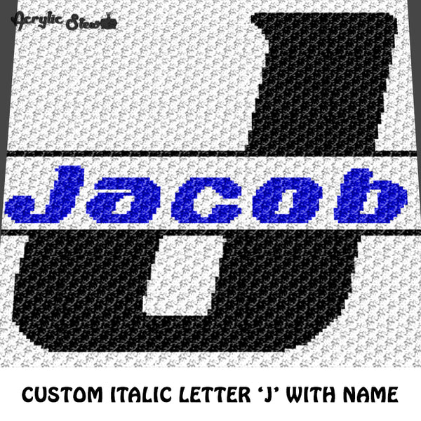 Custom Personalized Letter 'J' and Custom Name crochet gragphan blanket pattern; graphgan pattern, c2c, cross stitch graph; pdf