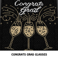 Congrats Grad Champagne Typography Graduate Senior crochet blanket pattern; c2c, cross stitch graph; pdf download; instant download