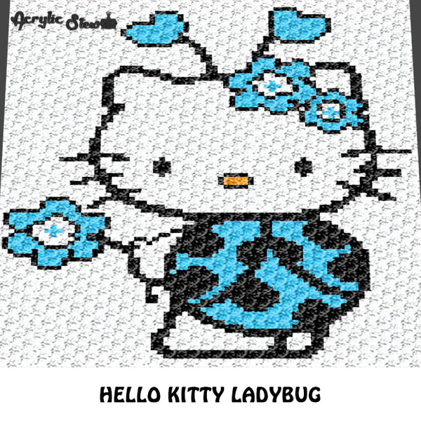 Hello Kitty Kawaii Ladybug Flowers Hearts crochet graphgan blanket pattern; c2c, knitting, cross stitch graph; pdf download; instant download