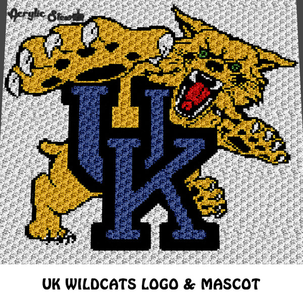 University of Kentucky UK Wildcats College Logo and Mascot crochet graphgan blanket pattern; c2c, cross stitch; graph; pdf download; instant download