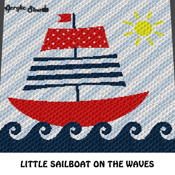 Sailboat On the Waves Nautical Themed Baby and Kids crochet graphgan blanket pattern; c2c, cross stitch graph; pdf download; instant download