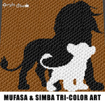 Mufasa and Simba Lion King Disney Movie Characters Jungle Animals Tri-Color Art crochet graphgan blanket pattern; graphgan pattern, c2c; cross stitch; graph; pdf download; instant download