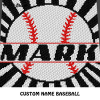 Custom Personalized Baseball With Name crochet graphgan blanket pattern; graphgan pattern, c2c, cross stitch graph; pdf