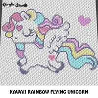 Kawaii Rainbow Flying Unicorn Fantasy crochet graphgan blanket pattern; c2c; single crochet; cross stitch; graph; pdf download; instant download