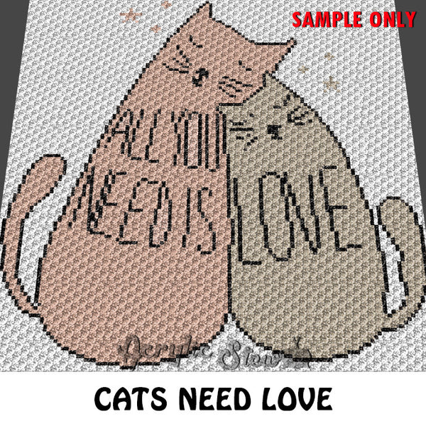 You Need Love Cats crochet blanket pattern; c2c, cross stitch graph; instant download