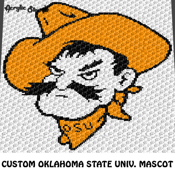 Custom Oklahoma State University Mascot 'Pistol Pete' Head Logo crochet graphgan blanket pattern; c2c, cross stitch graph; pdf download; instant download