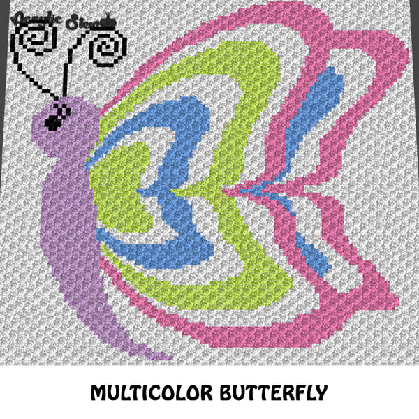 Spring Colors Butterfly crochet graphgan blanket pattern; c2c, cross stitch graph; pdf download; instant download