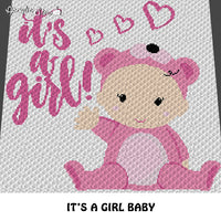 It's A Girl Baby and Hearts Baby Shower crochet graphgan blanket pattern; c2c, cross stitch graph; pdf download instant download