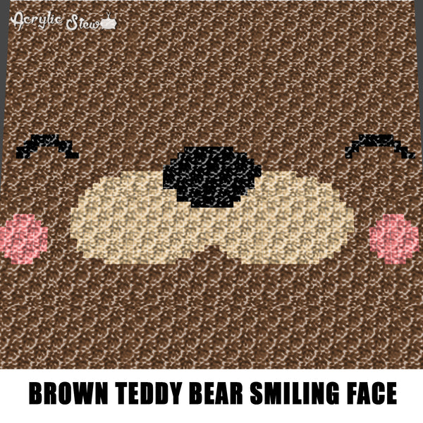 Brown Teddy Bear Smiling Face crochet graphgan blanket pattern; c2c, cross stitch; graph chart; pdf download; instant download