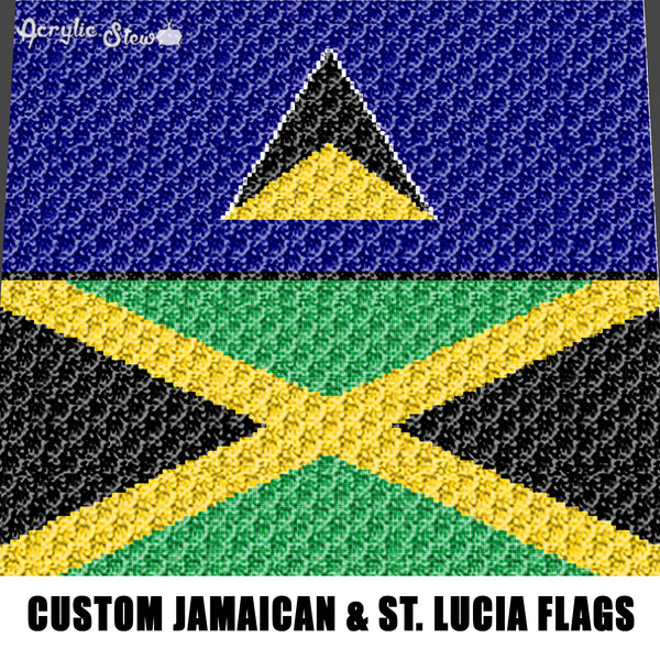 Custom Jamaican and St. Lucia Flags Collage crochet graphgan blanket pattern; c2c, cross stitch graph; pdf download; instant download