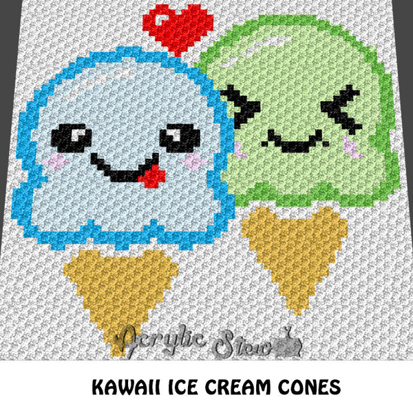 Kawaii Ice Cream Cones crochet blanket pattern; c2c, cross stitch graph; instant download