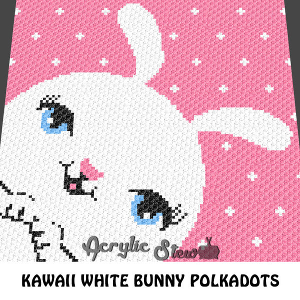Kawaii White Bunny Polkadot  crochet blanket pattern; c2c, cross stitch graph; instant download