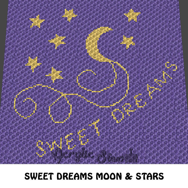 Sweet Dreams Moon and Stars crochet blanket pattern; c2c, cross stitch graph; instant download