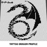 Tattoo Dragon Flying Alpha Art crochet graphgan blanket pattern; c2c, cross stitch graph; pdf download; instant download